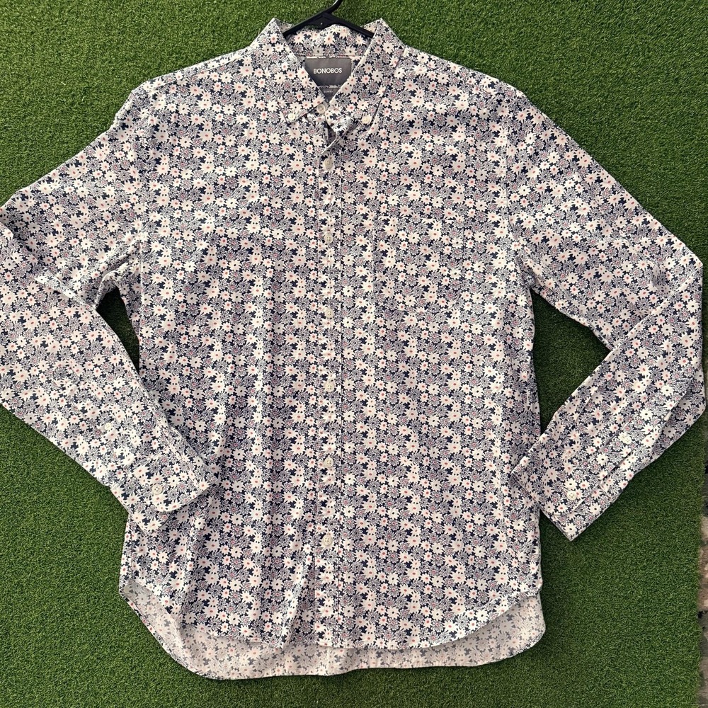 Bonobos Shirt Mens Large Blue Floral Button Down Long Sleeve Slim Fit Cotton